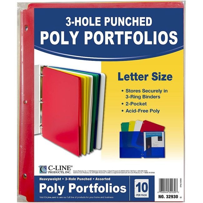 C-Line Products Folder Poly 3-HOLE 10/PK CLI32930