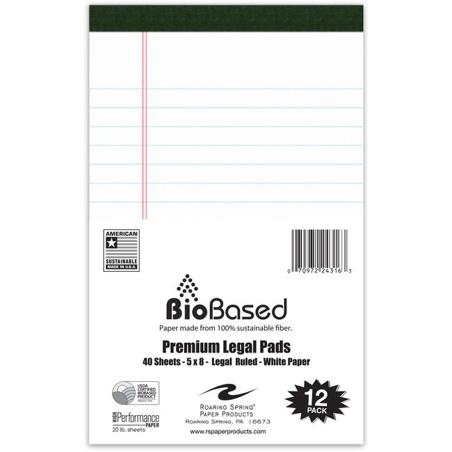 Roaring Spring Paper Products Pad Bio Legal 5X8 White ROA24316