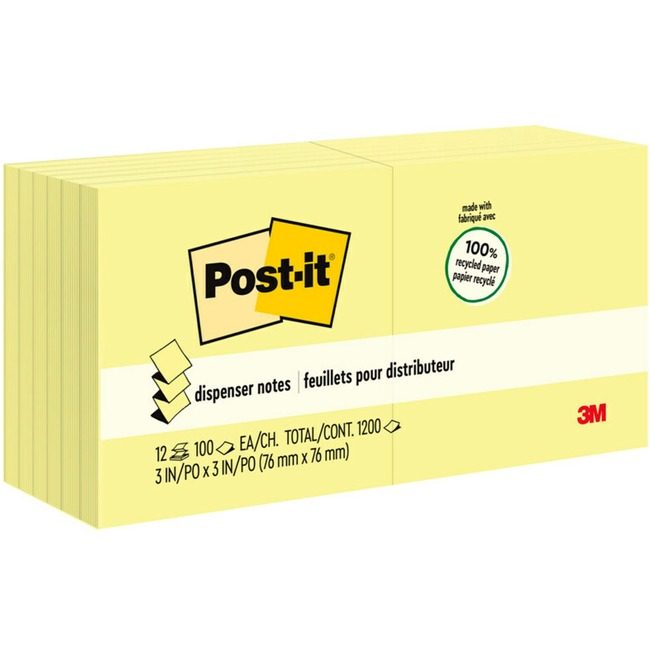 3M Company Note Popup Rcycld 3X3 12 Pack MMMR330RP-12YW