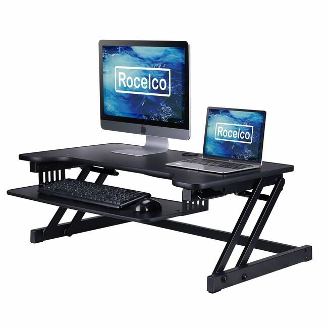 Rocelco Riser Desk Standing 37"W Black RCLRDADRB