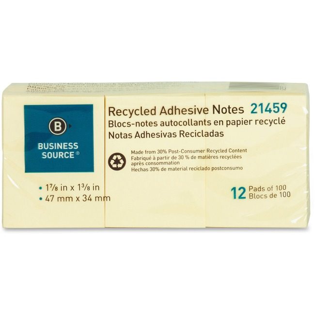 Business Source Notes Adhesive Rcyc 1.5X2 12 Pack BSN21459