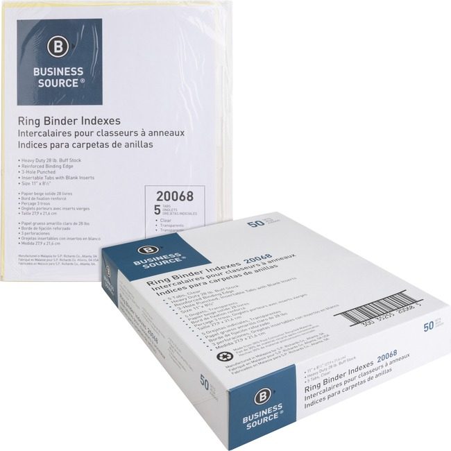 Business Source Dividers Insert 5-TAB Clear BSN20068BX