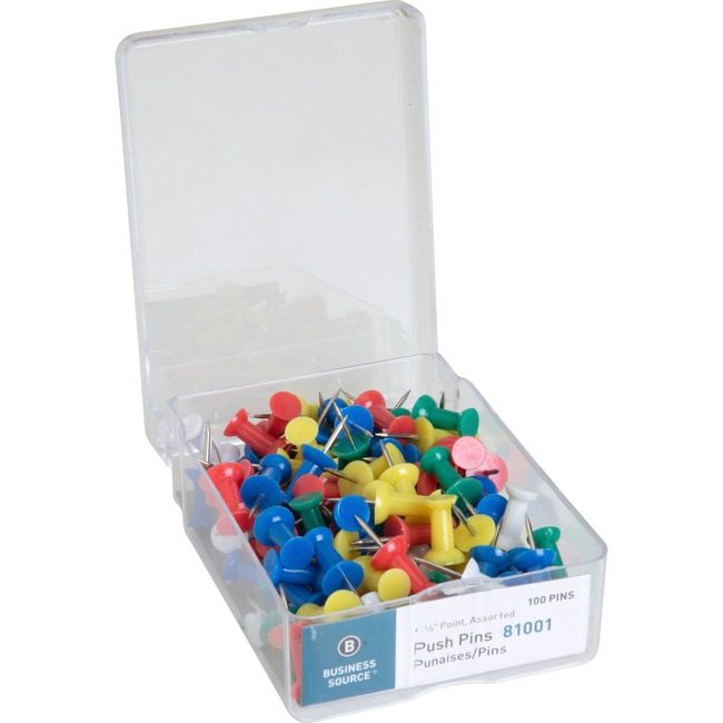Business Source Pin Push Assorted 100/BX BSN81001