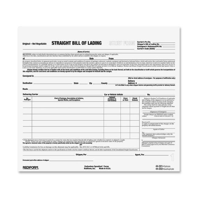 Dominion Blueline, Inc. Schneider Vizz Form Billoflading Snap-Away RED44-301