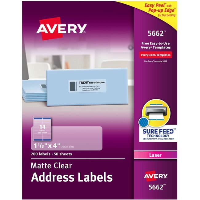 Avery Products Corporation Label Ezpeel Laser 1.5X4 Clear AVE5662