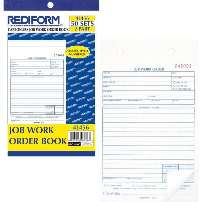 Dominion Blueline, Inc. Schneider Vizz Book Job Work Order 2-PART RED4L456