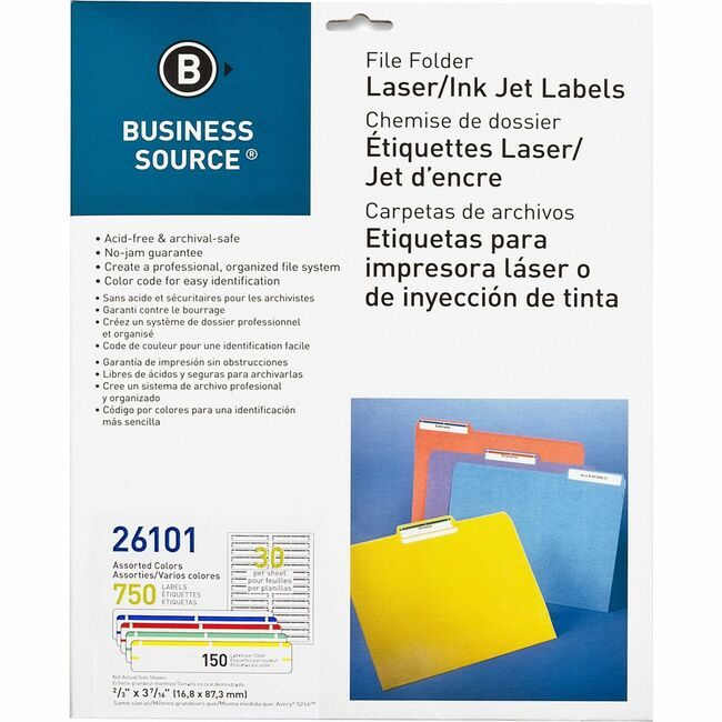 Business Source Label Filing Lsr/Inkjt Assorted BSN26101