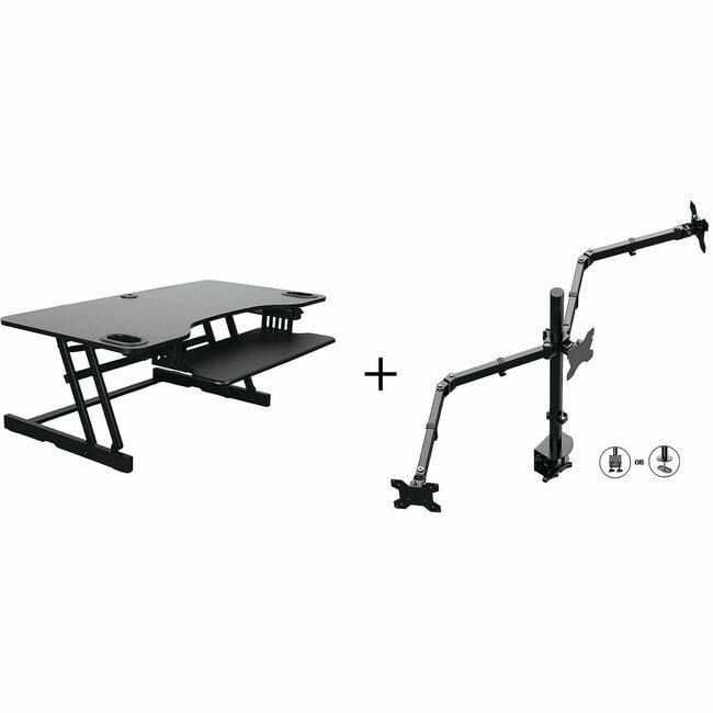 Rocelco Riser Desk 3ARMBNDL 45"W Black RCLRADRB45DM3