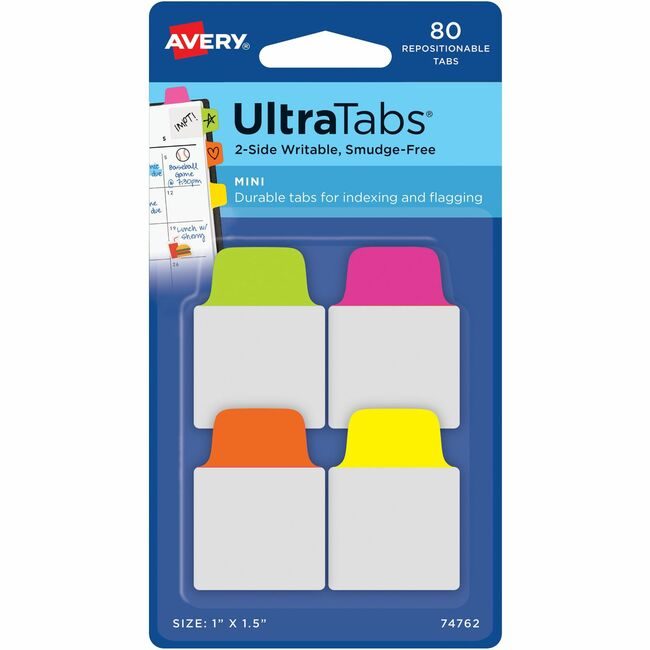 Avery Products Corporation Tabs Mini 1" Neon 80 Pack AVE74762