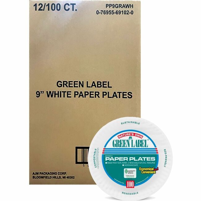 AJM Packaging Corporation Plate Ppr 9" Grnlbl Uncoat AJMPP9GRA