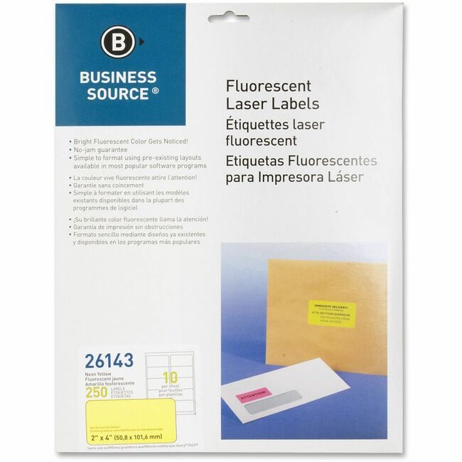 Business Source Label Neon Laser 2X4 Yellow BSN26143