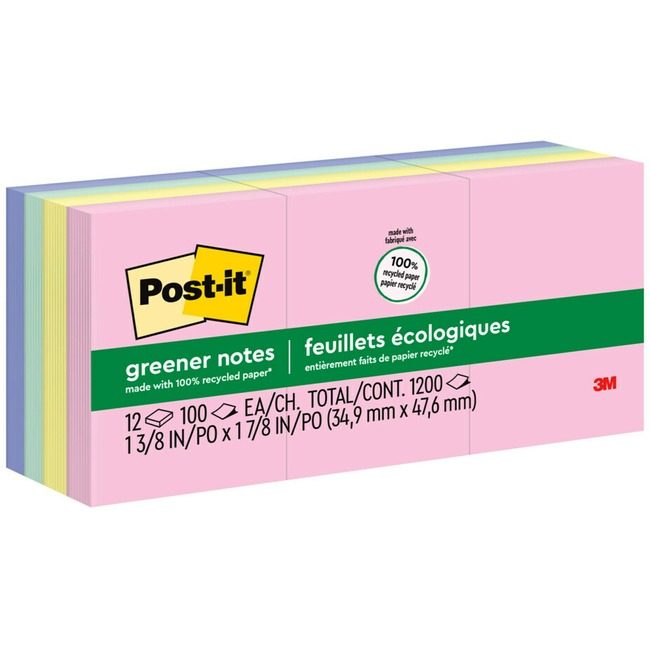 3M Company Notes Postit Rcy 1.5X2 12 Pack MMM653-RP-A