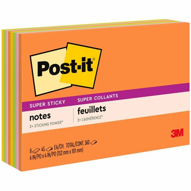 3M Company Note Post-It 6X4 8 Pack Assrt MMM6445-SSP