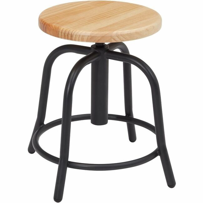 National Public Seating Stool Adj Ht Wood/Blk NPS6800W10