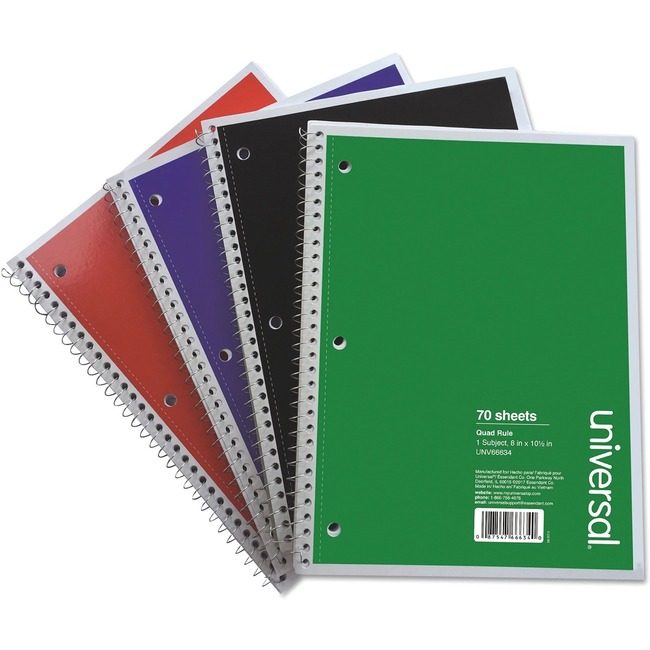 Universal Office Products Notebook Quadrule 4 Pack Assorted UNV66634