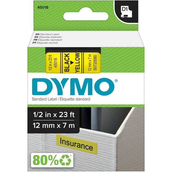 Newell Brands DYMO Cartridge Tape 1/2" Bk/Yw DYM45018