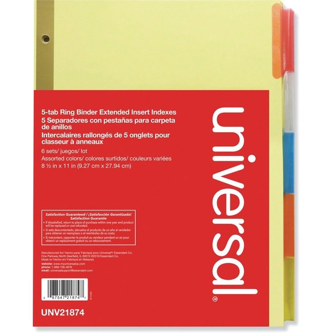 Universal Office Products Index Ext 5TAB 6 Pack Color UNV21874