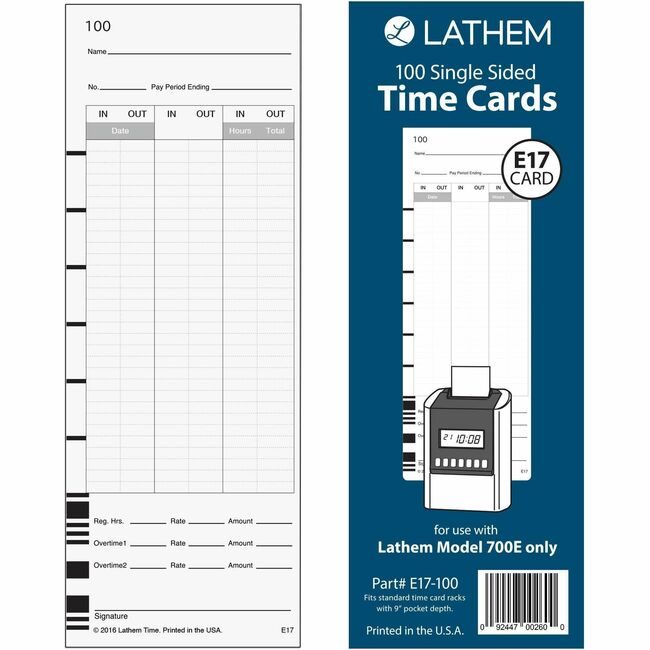 Lathem Time Timecards 700E 100 Pack LTHE17100