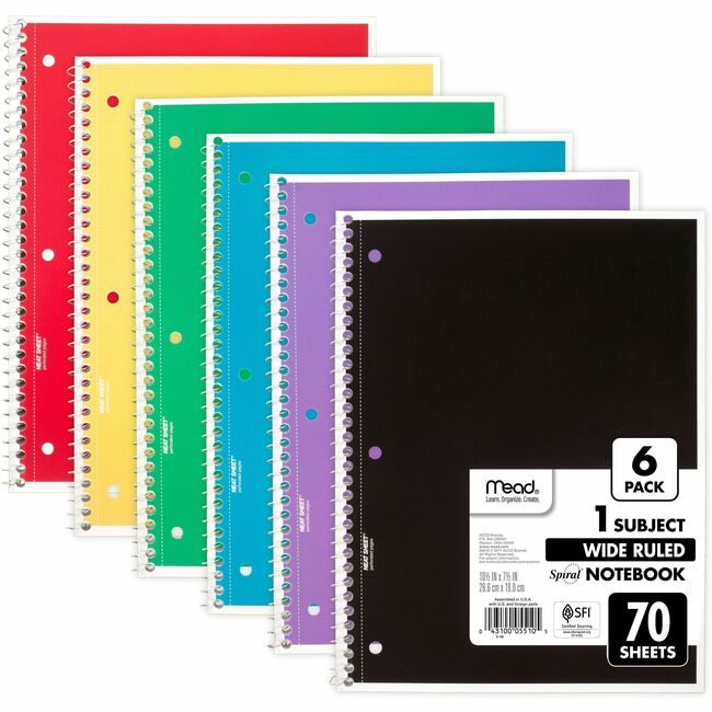 ACCO Brands Mead / Five Star Notebook 1SUB Wr 6/PK Assorted MEA73063