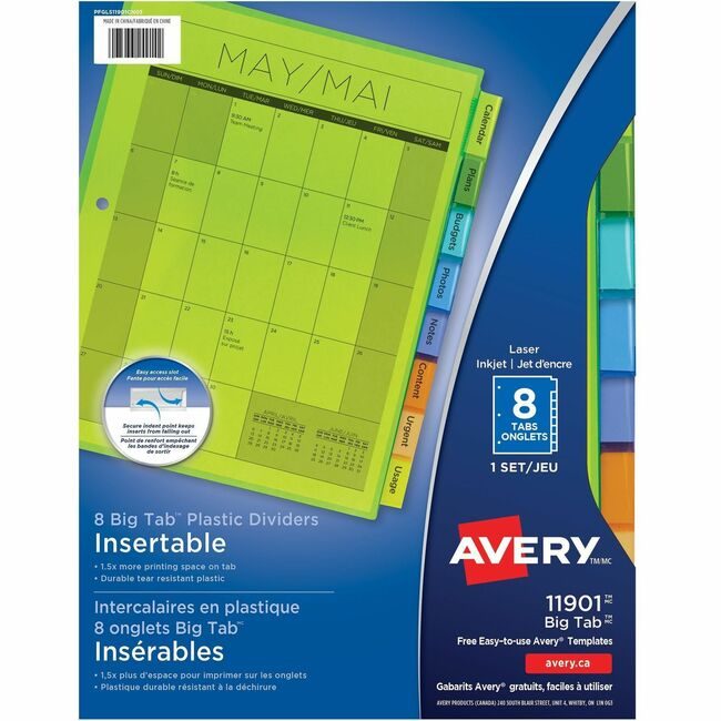 Avery Products Corporation Dividers Insert Plastc 8TAB AVE11901