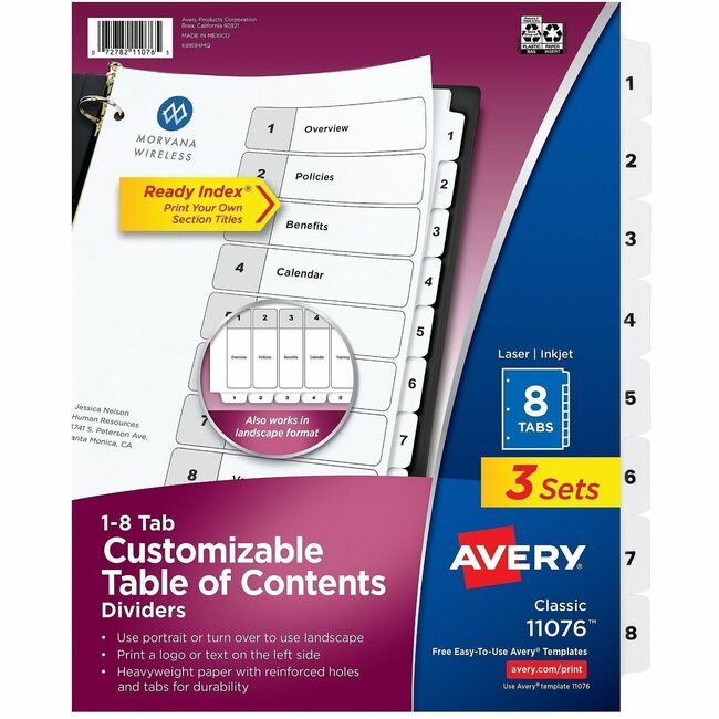 Avery Products Corporation Divider Index 8TAB AVE11076