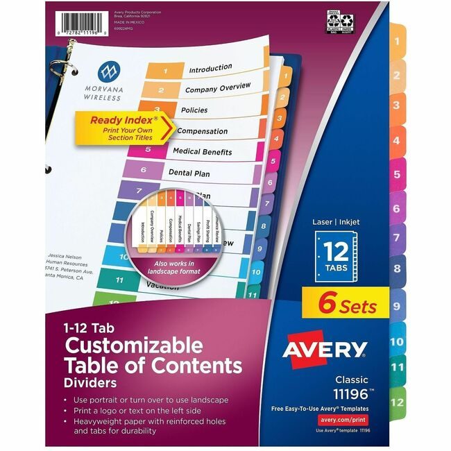 Avery Products Corporation Dividers Index Ready 1-12 AVE11196