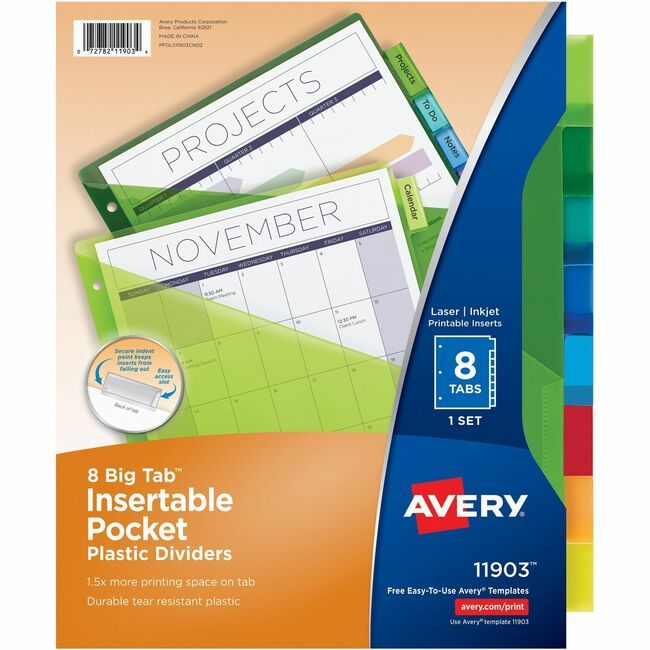 Avery Products Corporation Dividers Insert 8TAB Pocket AVE11903