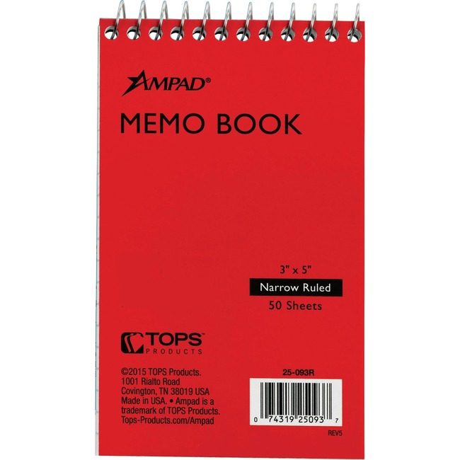 TOPS Products Book Memo Spiral 3X5 Bright TOP25093