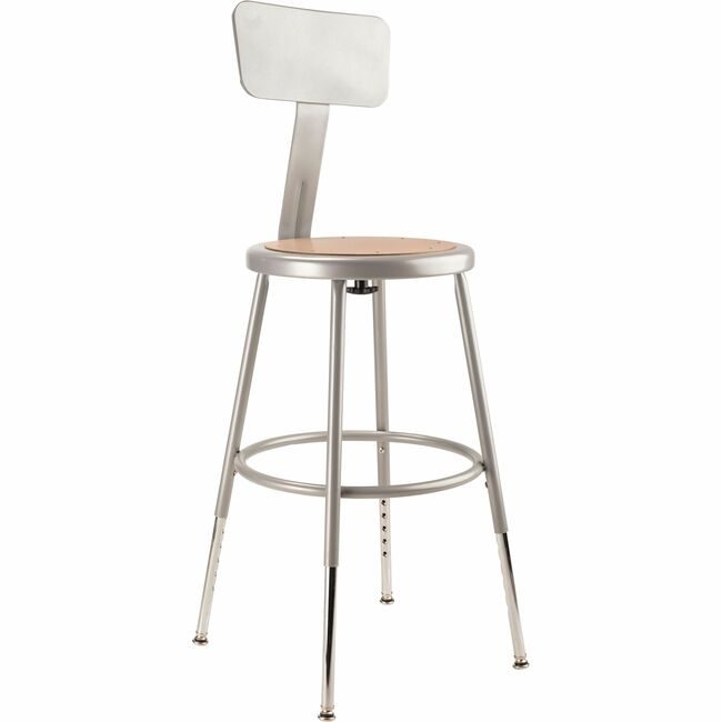National Public Seating Stool 19-27IN Wood Back Gray NPS6218HB