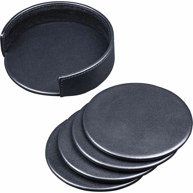 Dacasso Coaster Set Lthr Round Black DACA1045