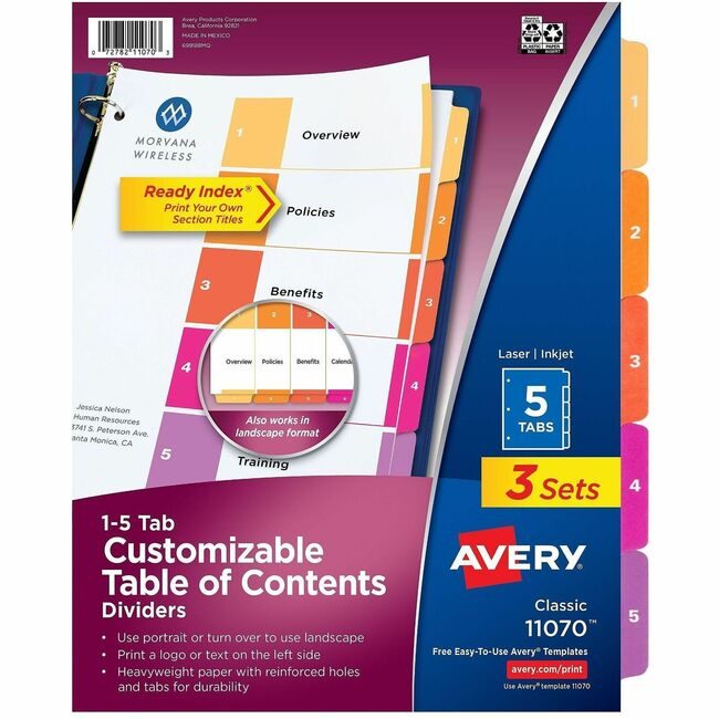 Avery Products Corporation Divider Index 5TAB AVE11070