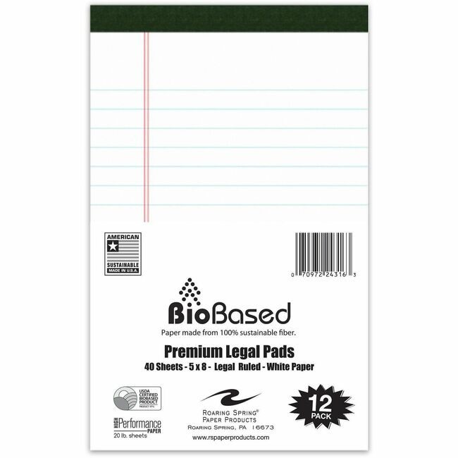 Roaring Spring Paper Products Pad Bio Legal 5X8 White ROA24316CT