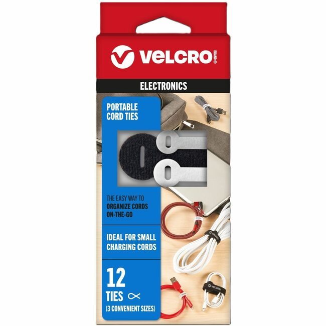 VELCRO Brand Velcro Companies Brand Cord Ties Poratble Assorted 12 Count VEK30816