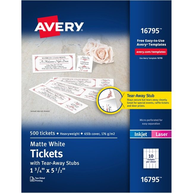 Avery Products Corporation Tickets Perf 10UP White 500 Pack AVE16795
