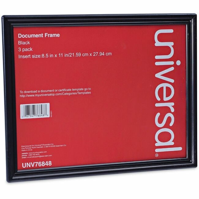 Universal Office Products Frame Docum 8.5X11 3 Pack Black UNV76848