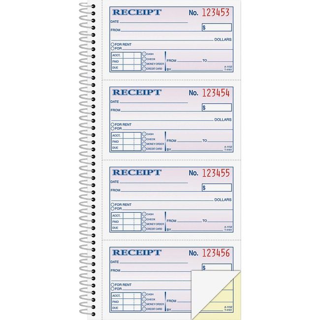 Adams Business Forms Book Receipt 2PT Spiralbnd ABFSC1152