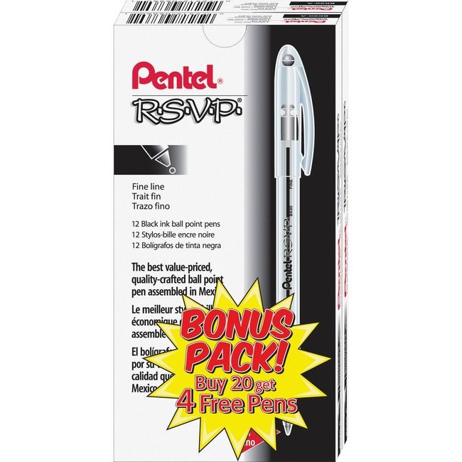 Pentel of America Pen Rsvp Blpnt Fine Black 24 Pack PENBK90ASW2
