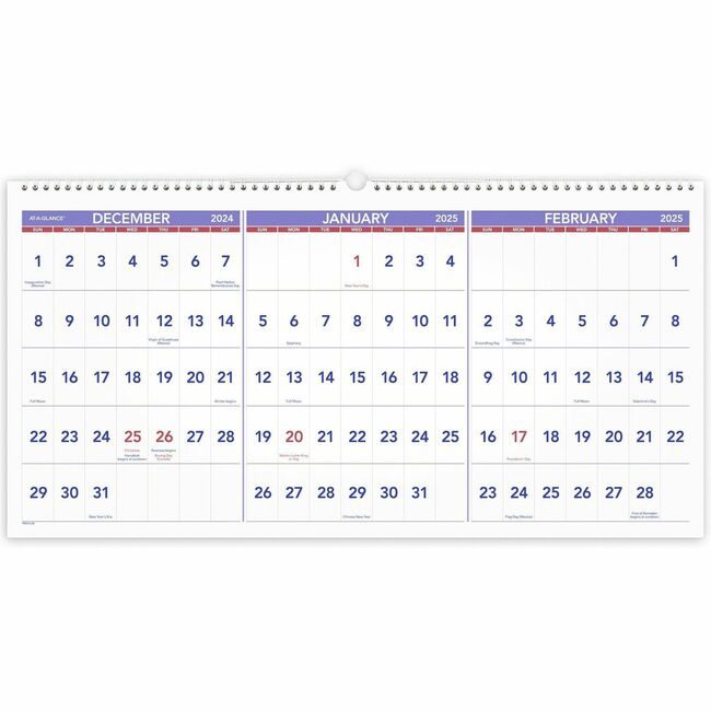 ACCO Brands AT-A-GLANCE Calendar Wall 3-MNTH Hrzntl AAGPM14-28