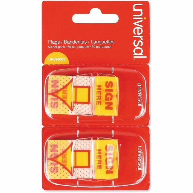 Universal Office Products Flag 1X1.77" Sign Here Yellow UNV99005