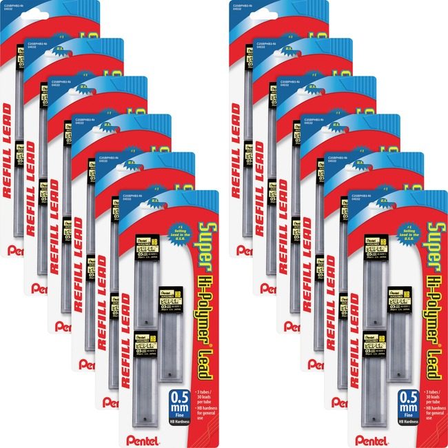 Pentel of America Lead .5MM 3 Pack 30PC/TB PENC25BPHB3K6BX