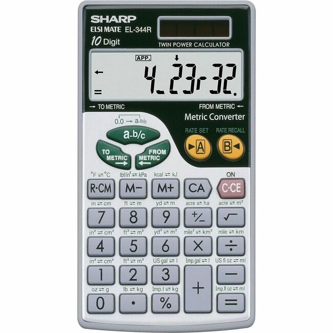 Sharp Electronics Calc Hh Metric Conv Dualpwr SHREL344RB