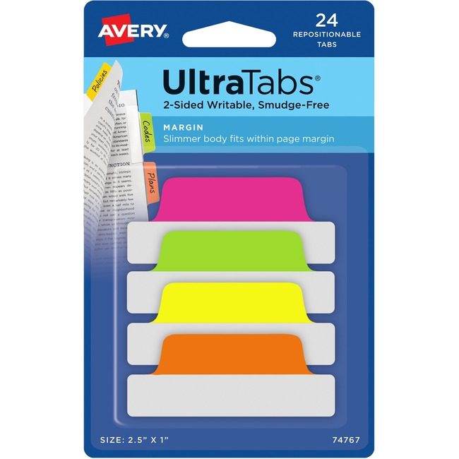 Avery Products Corporation Tabs Neon 24 Count 2.5"X1" AVE74767