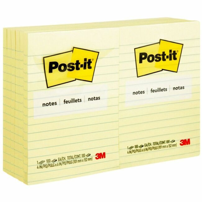 3M Company Note Postit 4X6 12 Pack Lined MMM660-YW