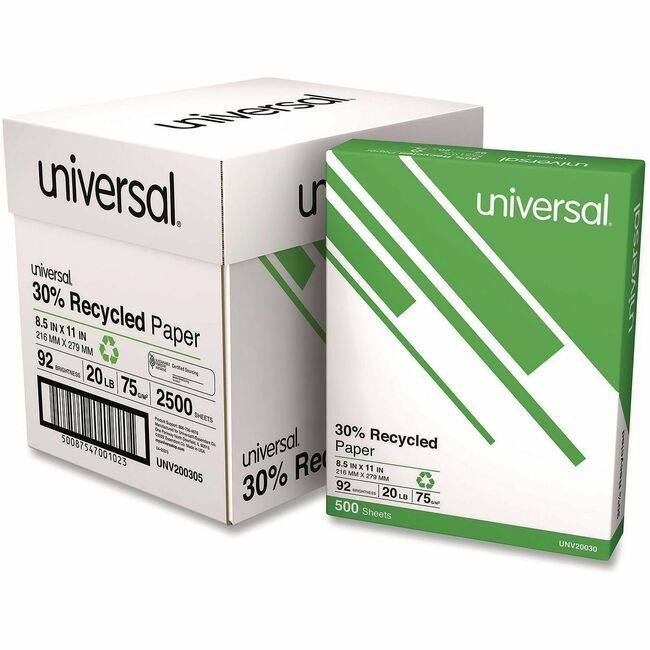 Universal Office Products Paper 20# 30% RECY 5RM White UNV200305