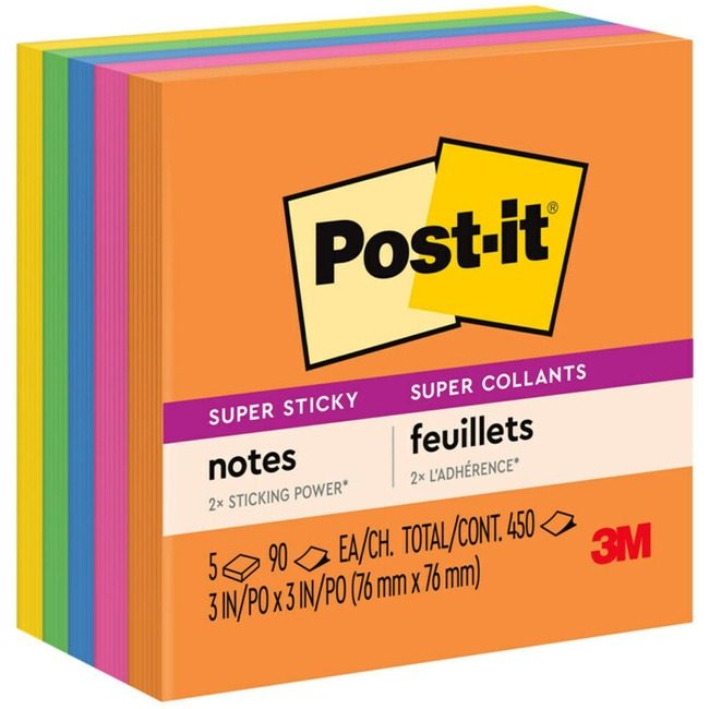 3M Company Notes Sprstcky 3X3 5 Pack Assorted MMM654-5SSUC