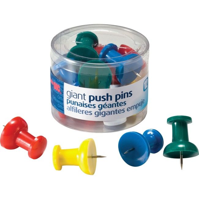 Officemate Pushpin Giant 12/TUB Assorted OIC92902