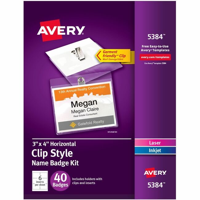 Avery Products Corporation Holder Badge Clip 3X4" 40 Count AVE5384