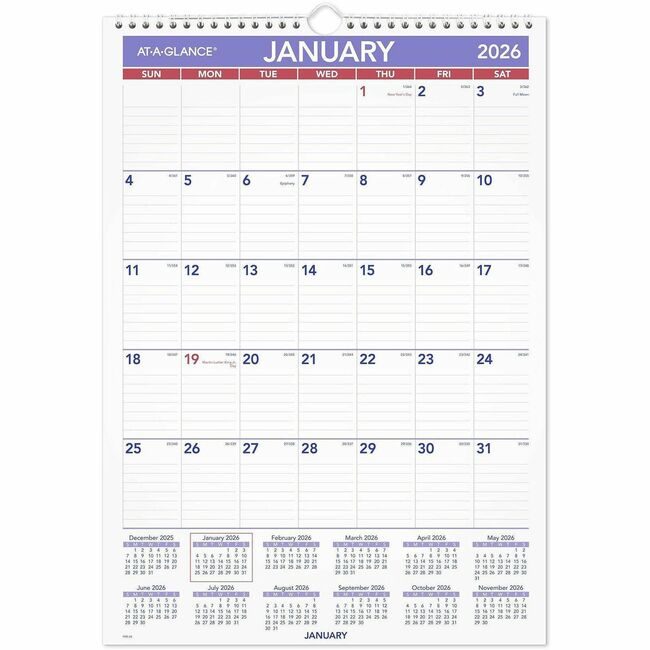 ACCO Brands AT-A-GLANCE Wallcal Monthly Medium AAGPM228