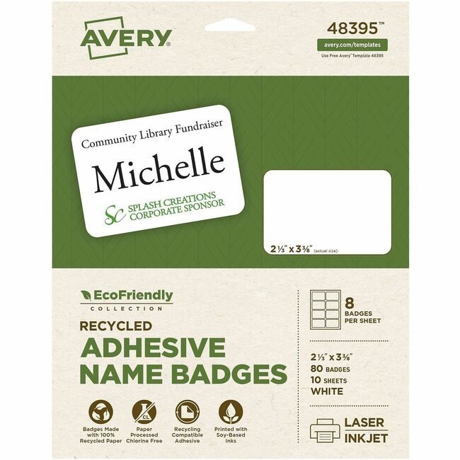 Avery Products Corporation Badge Name Eco 8UP White AVE48395