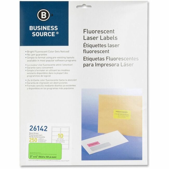 Business Source Label Neon Laser 2X4 Green BSN26142